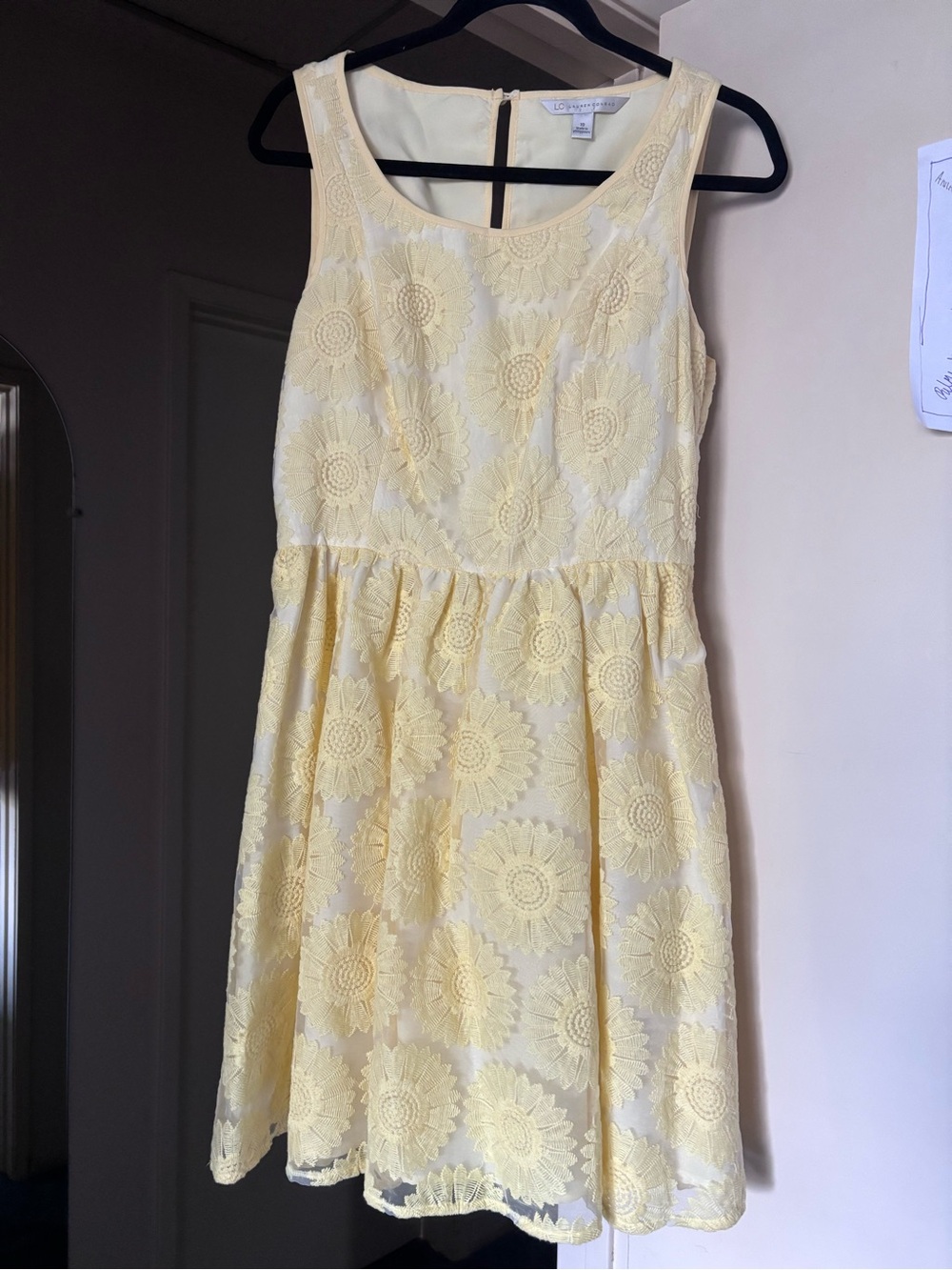 LC Lauren Conrad Pale Yellow Floral Lace Sleeveless Dress